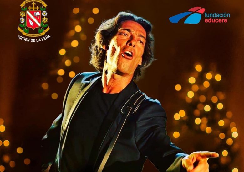 Cartel del videoclip navideño de Óscar Quijano en el colegio Virgen de la Peña de Bembibre, con el cantante en primer plano