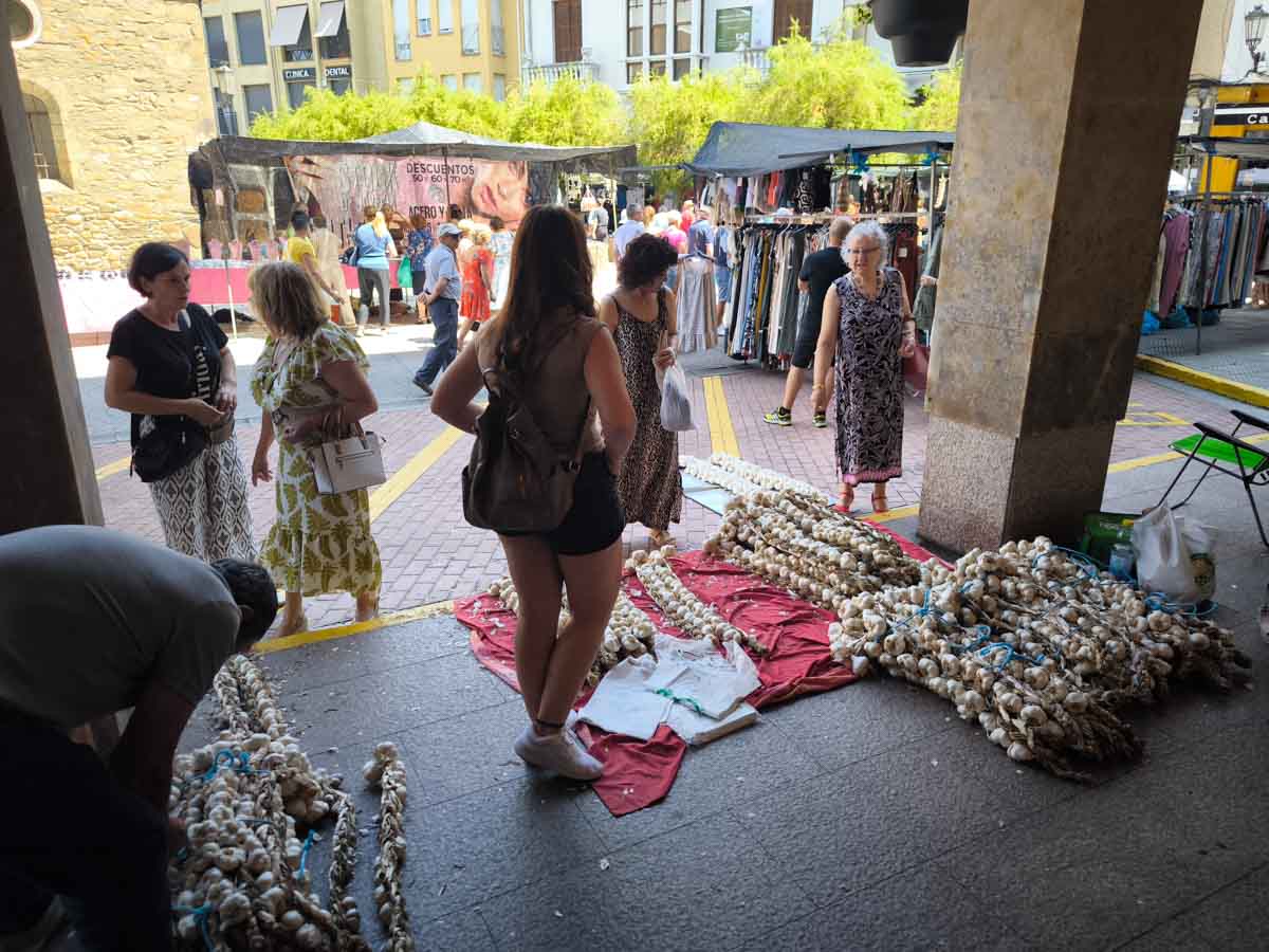 Los vendedores ofrecieron ajos en ristras y manojos de diferentes tamaños durante toda la mañana.